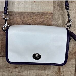 Coach Purse Archive White Purple Leather Crossbody Flap Bag Turn Lock